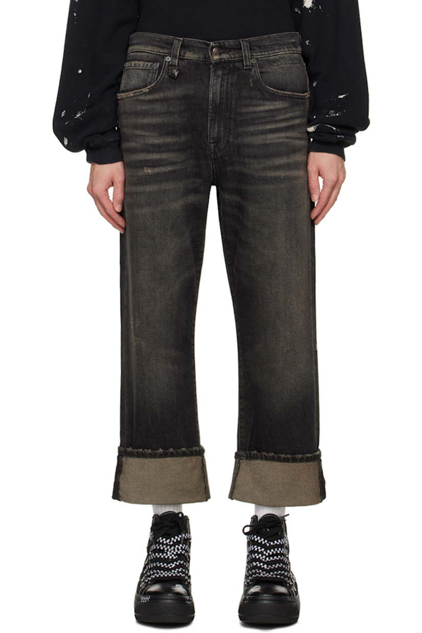 Stretch denim jeans. Fading, whiskering, and subtle distressing throughout. 

· Belt loops
· Five-pocket styling
· Zip-fly
· Leather logo patch at back waistband
· Logo embroidered at back pocket
· Logo-engraved gunmetal-tone hardware

Supplier color: Abbey black