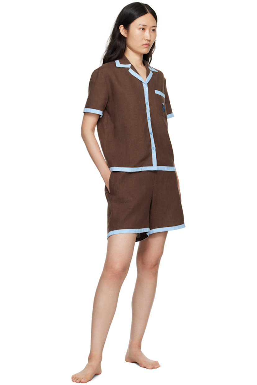 Relaxed-fit wide-leg linen hopsack shorts.

· High-rise
· Partially elasticized waistband
· Two-pocket styling
· Mock-fly 

Supplier color: Brown