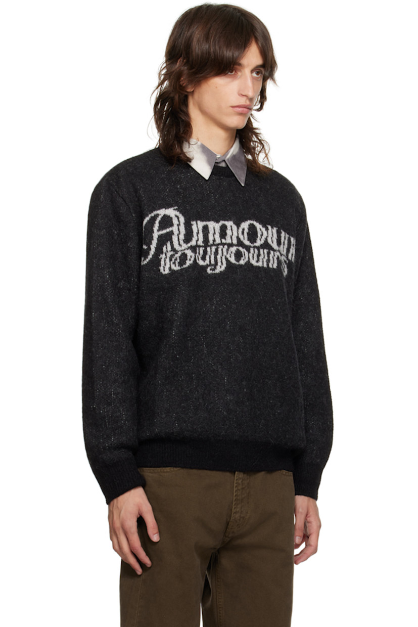 Brushed knit superfine alpaca- and recycled nylon-blend sweater.

· Rib knit crewneck, hem, and cuffs
· Jacquard text at chest

Supplier color: Black