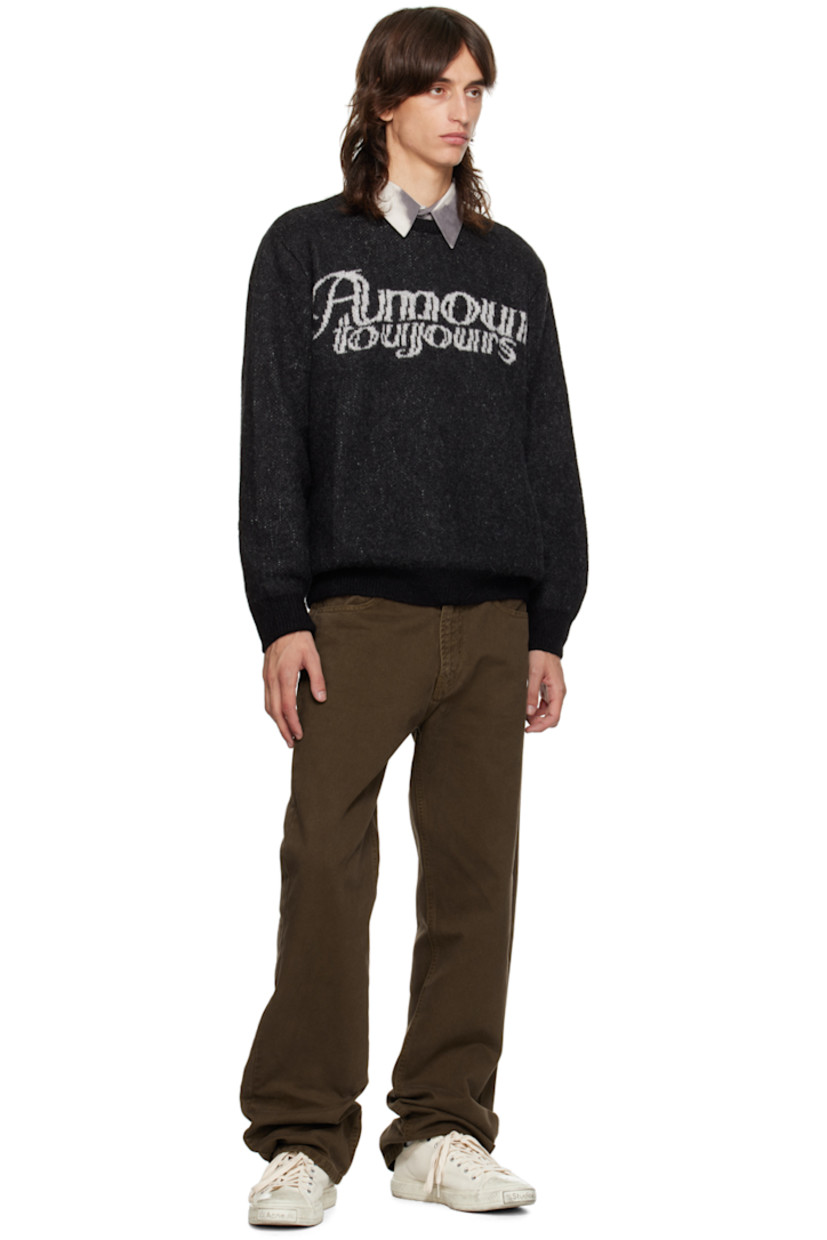 Brushed knit superfine alpaca- and recycled nylon-blend sweater.

· Rib knit crewneck, hem, and cuffs
· Jacquard text at chest

Supplier color: Black