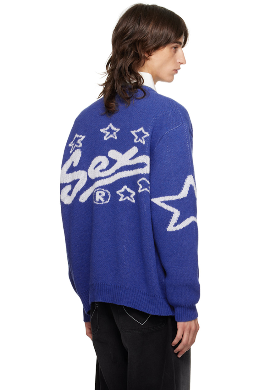 Knit wool- and recycled nylon-blend sweater.

· Jacquard text and graphics throughout
· Rib knit crewneck, hem, and cuffs

Supplier color: Blue