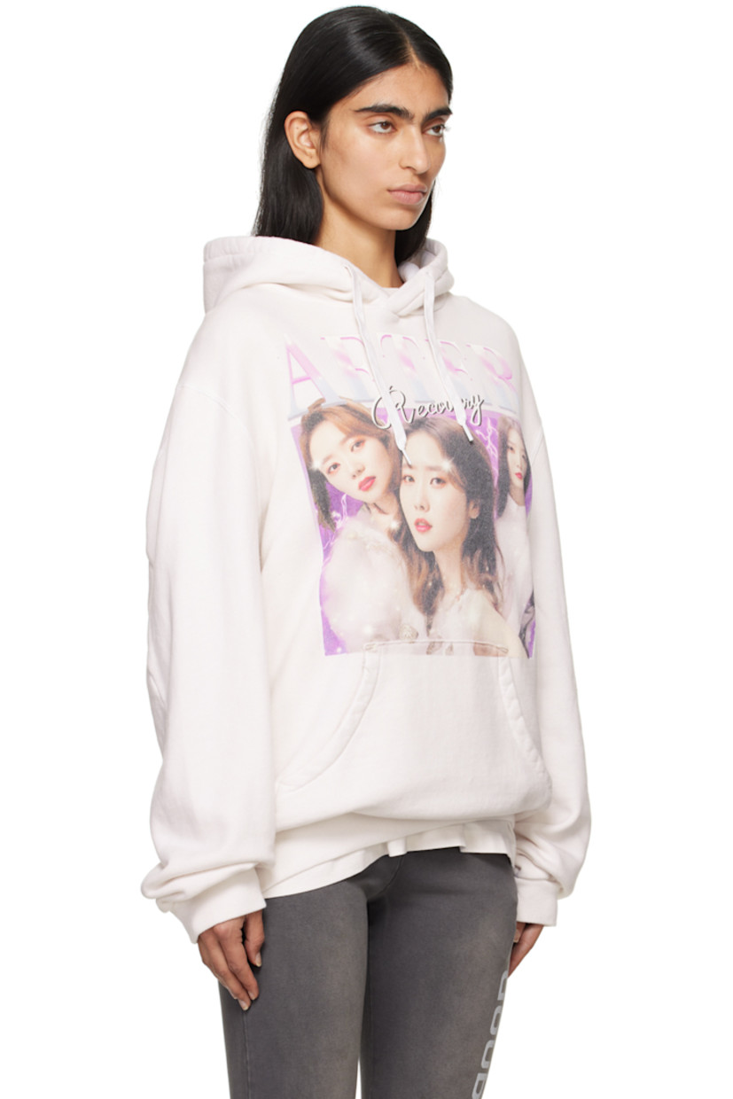French terry hoodie.

· Graphic and text printed at front
· Kangaroo pocket
· Rib knit hem and cuffs 
· Dropped shoulders
· Locker loop at inner collar

Supplier color: White