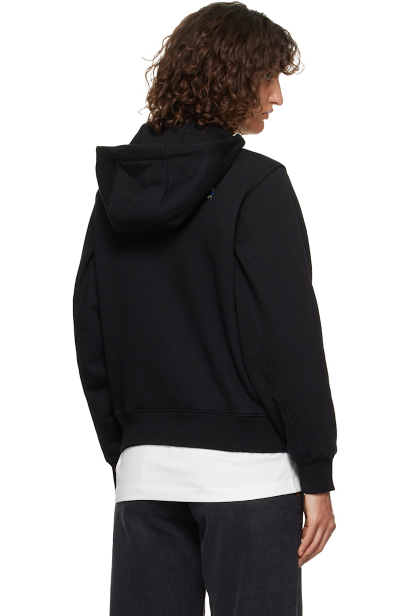 French terry hoodie. 

· Layered construction
· Inset rib-knit mock neck
· Drawstring at hood
· Logo graphic flocked at chest
· Kangaroo pocket
· Rib-knit hem and cuffs
· Dropped shoulders
· Pleat at back sleeves
· Button-style logo appliqués at back
· Logo-engraved silver-tone hardware

Supplier color: Noir