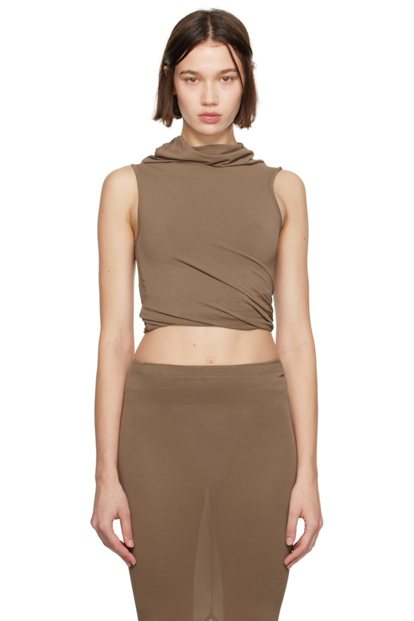 Stretch FSC® certified viscose-blend crepe jersey T-shirt. 

· Draping throughout
· Asymmetric neckline

Supplier color: Tan