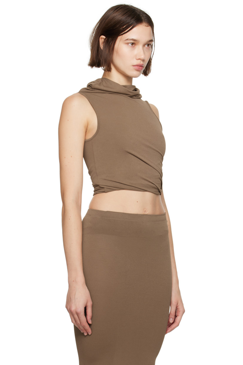Stretch FSC® certified viscose-blend crepe jersey T-shirt. 

· Draping throughout
· Asymmetric neckline

Supplier color: Tan