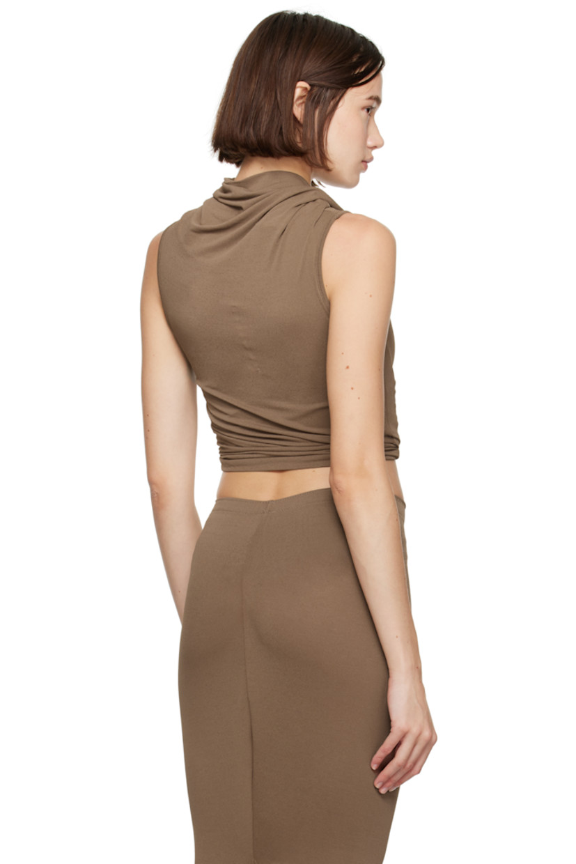 Stretch FSC® certified viscose-blend crepe jersey T-shirt. 

· Draping throughout
· Asymmetric neckline

Supplier color: Tan