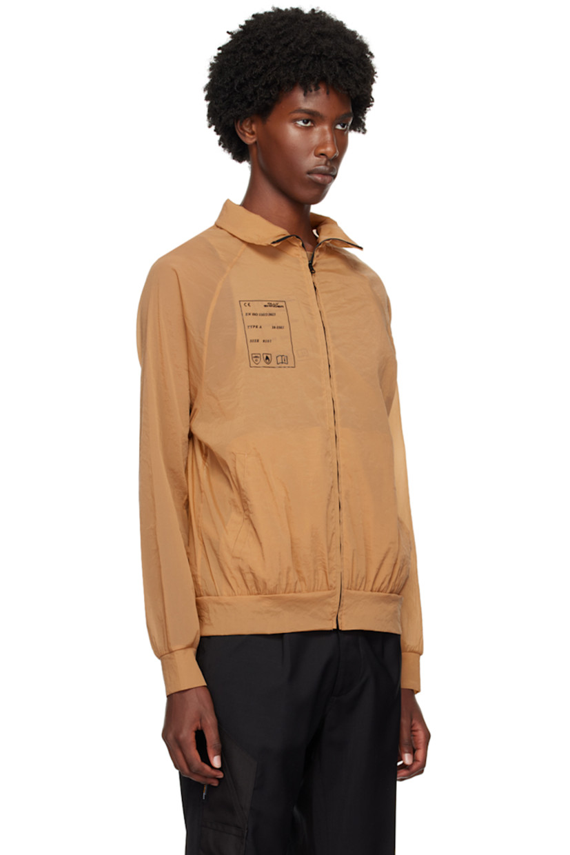 Sheer coated nylon organza jacket.

· Stand collar
· Logo printed at chest
· Zip closure
· Welt pockets
· Raglan sleeves

Supplier color: Champagne