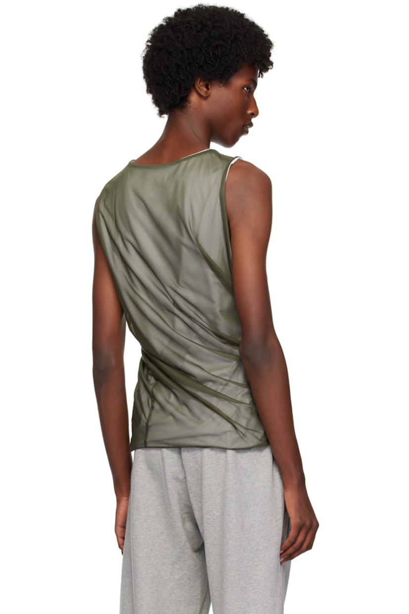 Stretch cotton jersey and nylon organza tank top.
 
· Crewneck
· Logo graphic printed at chest
· Ruching at hem

Supplier color: Green/White