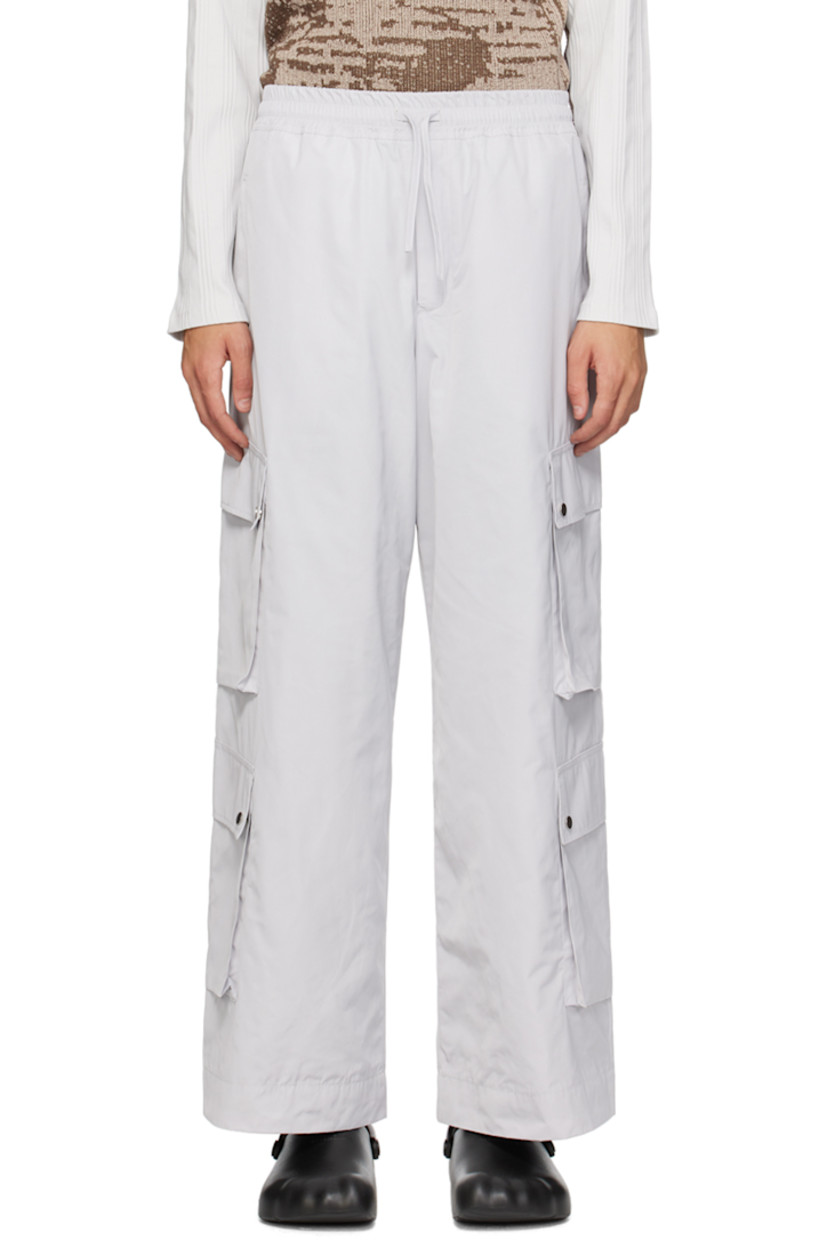 Polyester taffeta cargo pants.

· Drawstring at elasticized waistband
· Four-pocket styling
· Zip-fly
· Bellows pockets at outseams
· Full poplin lining

Available exclusively at SSENSE.

Supplier color: Light grey