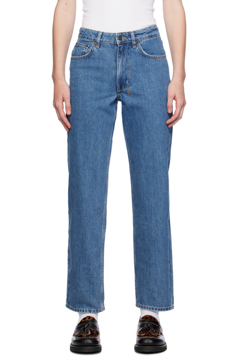 Relaxed-fit straight-leg non-stretch denim jeans. Fading and distressing throughout.

· High-rise
· Belt loops
· Five-pocket styling
· Zip-fly
· Logo graphics embroidered at back
· Logo-engraved antiqued gold-tone hardware
· Contrast stitching in tan 

Supplier color: Heritage