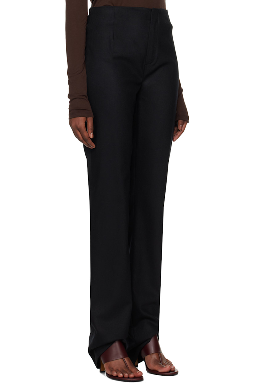 Slim-fit and straight-leg plain-woven stretch virgin wool trousers.

· Lightweight
· High-rise
· Single-pocket styling
· Zip-fly
· Darts at front

Supplier color: Black