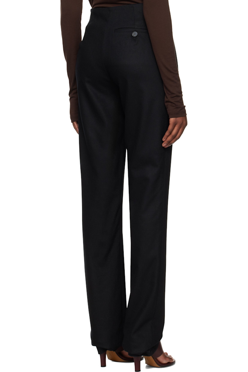 Slim-fit and straight-leg plain-woven stretch virgin wool trousers.

· Lightweight
· High-rise
· Single-pocket styling
· Zip-fly
· Darts at front

Supplier color: Black