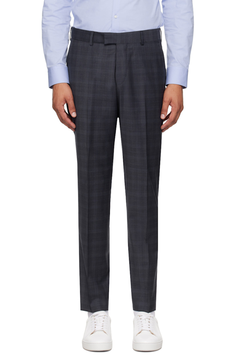 Slim-fit and straight-leg plain-woven stretch polyester- and wool-blend trousers. Check pattern throughout. 

· Mid-rise
· Belt loops
· Four-pocket styling
· Zip-fly
· Partial twill lining

Supplier color: Dark ink