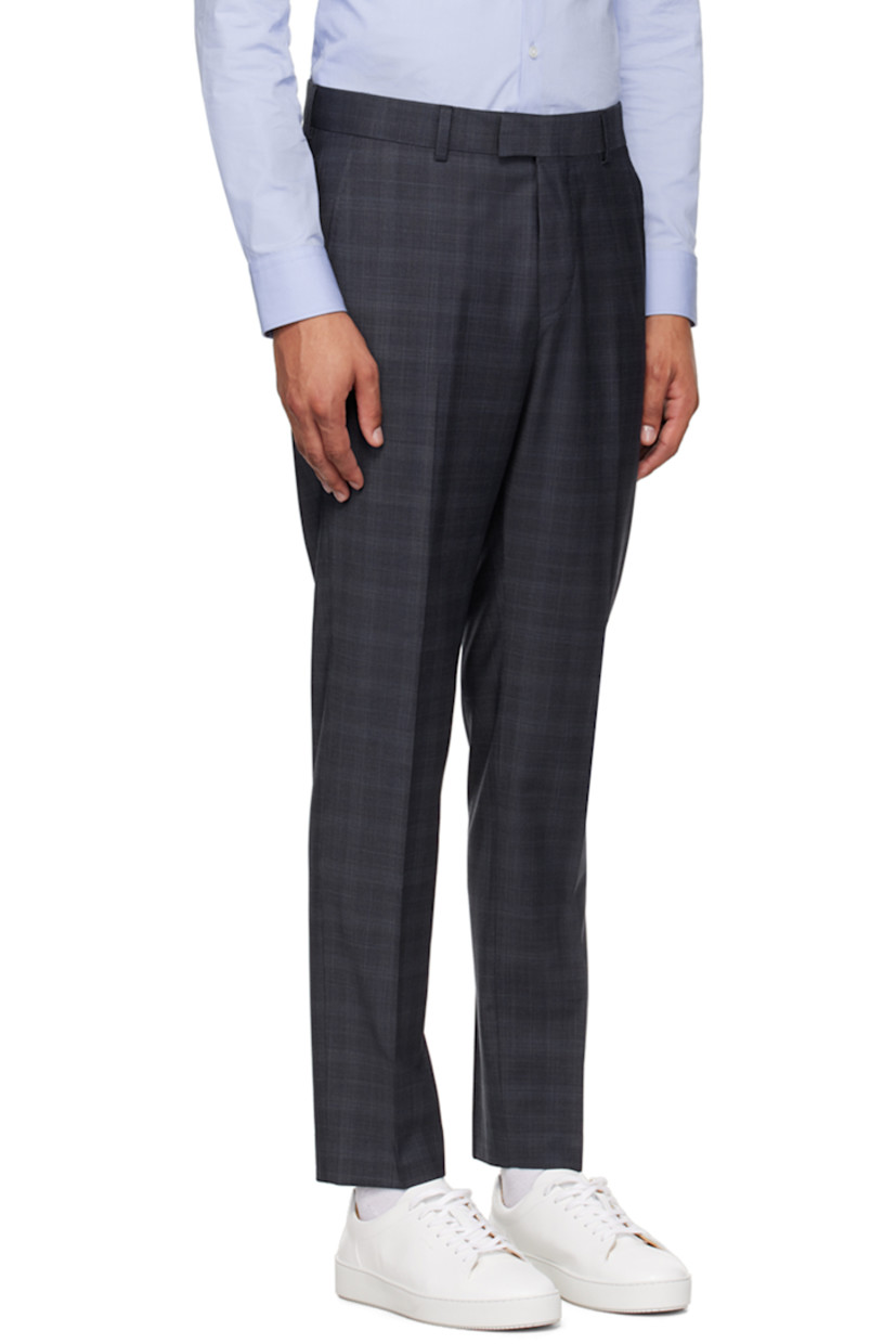 Slim-fit and straight-leg plain-woven stretch polyester- and wool-blend trousers. Check pattern throughout. 

· Mid-rise
· Belt loops
· Four-pocket styling
· Zip-fly
· Partial twill lining

Supplier color: Dark ink