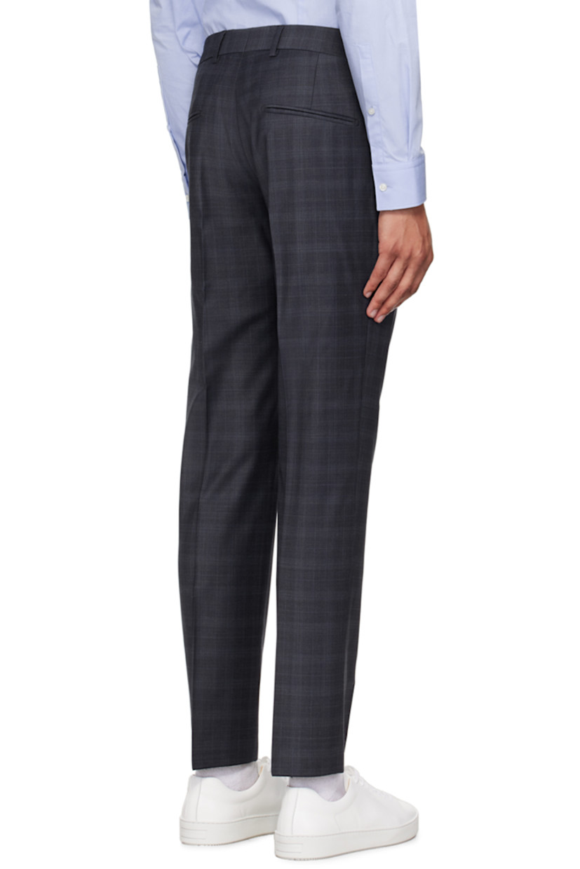 Slim-fit and straight-leg plain-woven stretch polyester- and wool-blend trousers. Check pattern throughout. 

· Mid-rise
· Belt loops
· Four-pocket styling
· Zip-fly
· Partial twill lining

Supplier color: Dark ink