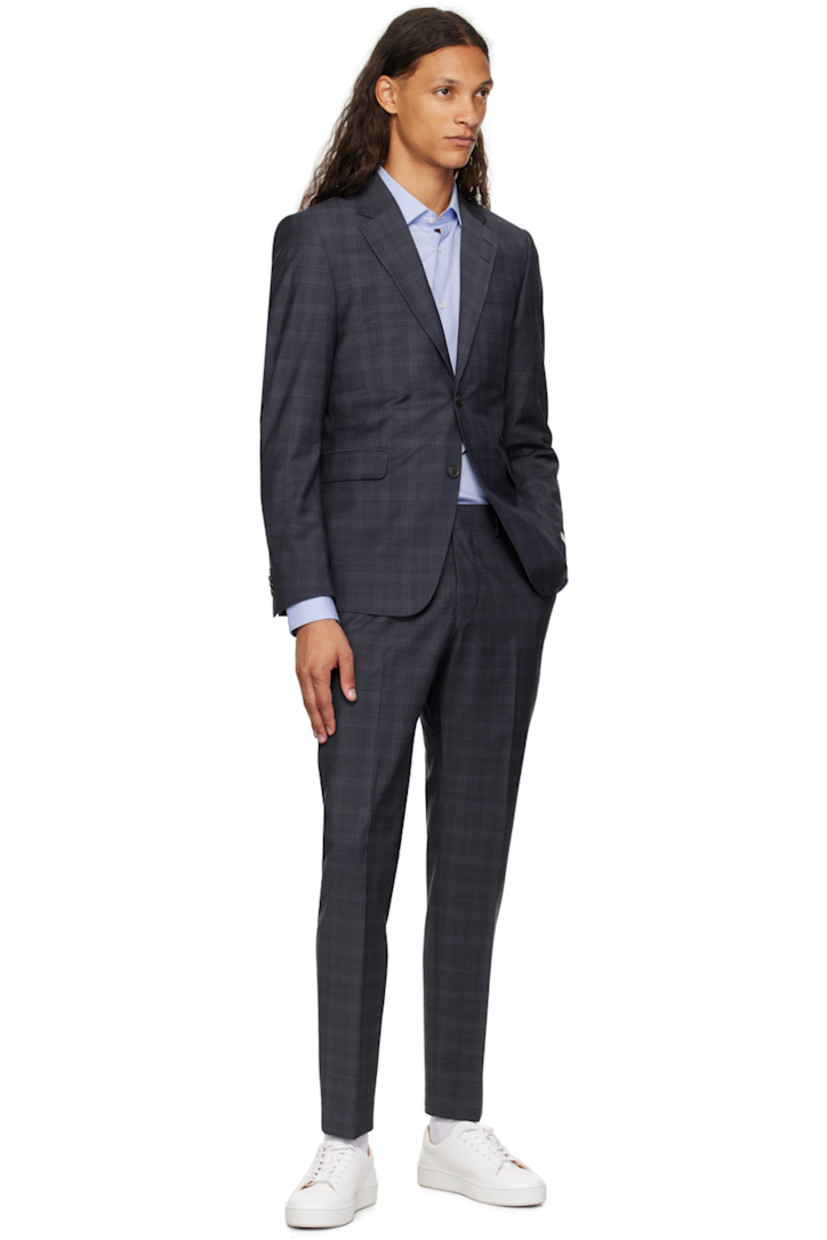Slim-fit and straight-leg plain-woven stretch polyester- and wool-blend trousers. Check pattern throughout. 

· Mid-rise
· Belt loops
· Four-pocket styling
· Zip-fly
· Partial twill lining

Supplier color: Dark ink