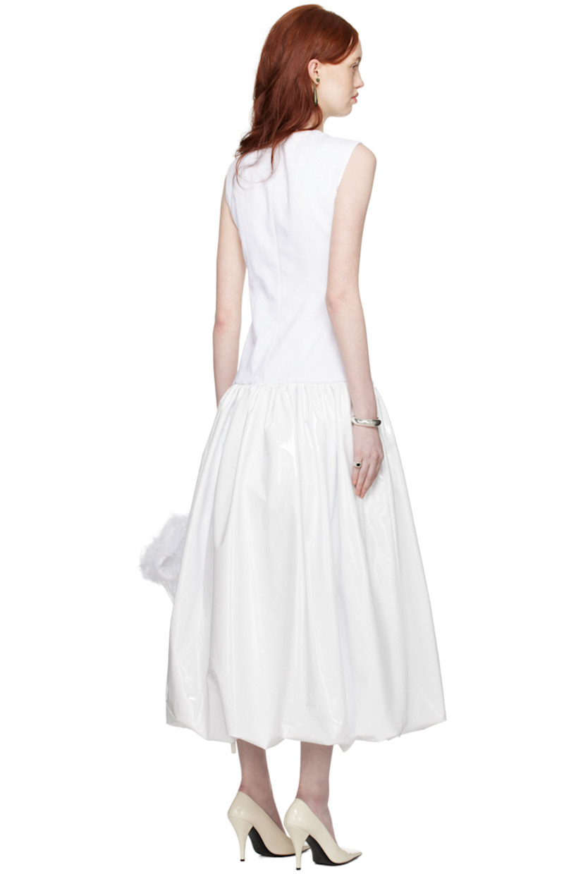 Paneled stretch denim and coated polyester jersey dress.

· Round neck
· Princess seams at front and back
· Gathering at drop waist
· Structured bubble hem
· Concealed zip closure at back
· Full oxford cloth lining

Part of the exclusive SSENSE Bridal capsule.

Supplier color: White