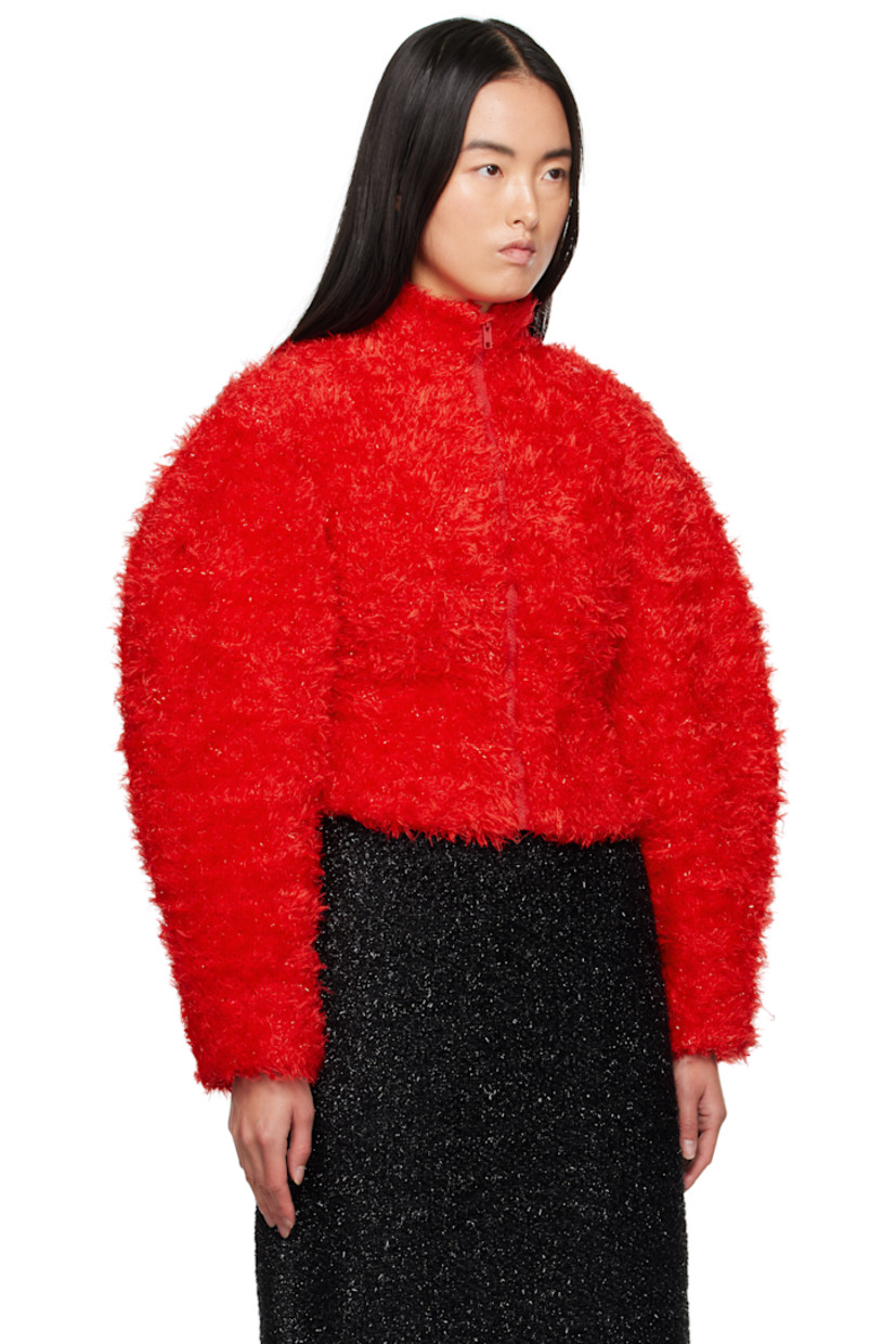 Shag-knit wool-blend jacket. Metallic threads throughout. 

· Stand collar
· Zip closure 
· Full satin lining

Supplier color: Red