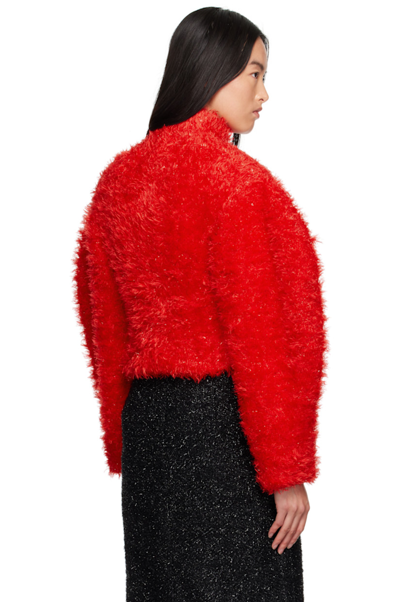 Shag-knit wool-blend jacket. Metallic threads throughout. 

· Stand collar
· Zip closure 
· Full satin lining

Supplier color: Red