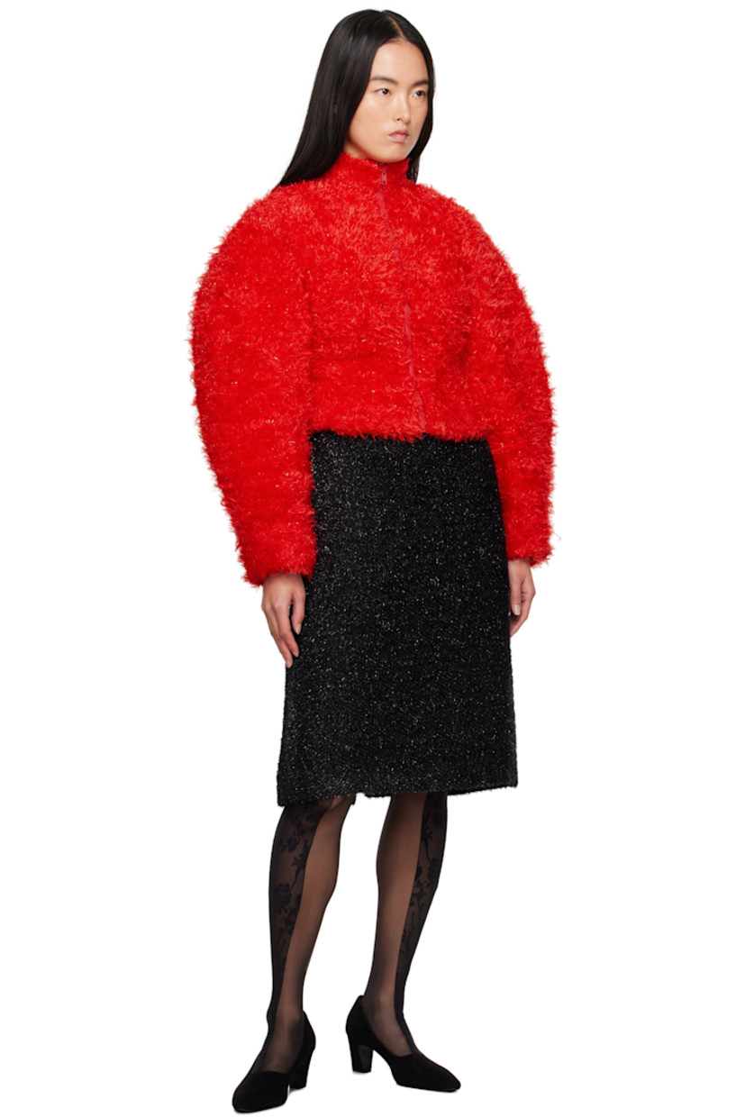 Shag-knit wool-blend jacket. Metallic threads throughout. 

· Stand collar
· Zip closure 
· Full satin lining

Supplier color: Red