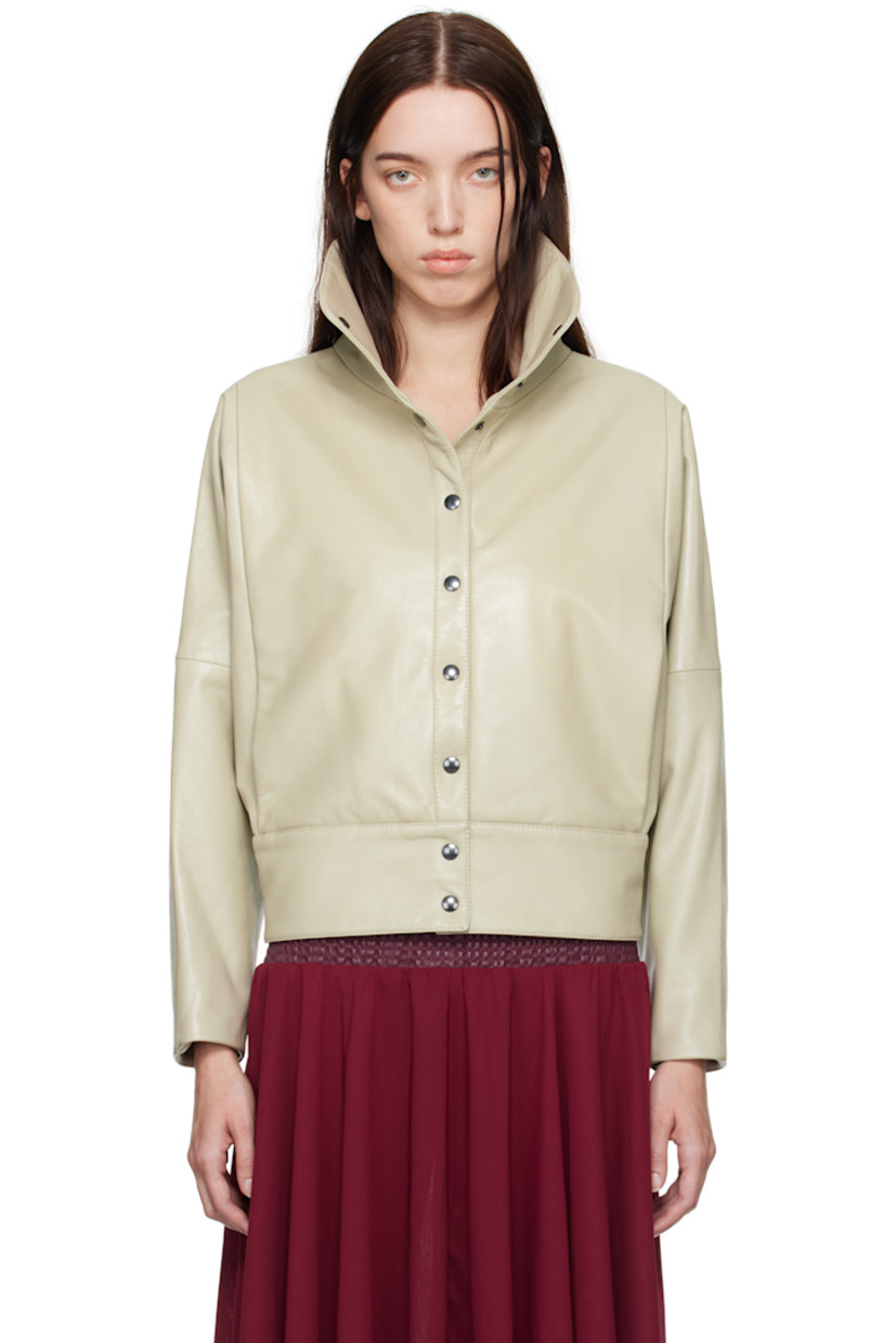 Grained leather jacket.

· Stand collar
· Press-stud closure
· Seam pockets at waist
· Adjustable press-stud tabs at back hem
· Full plain-woven lining

Supplier color: Light Grey