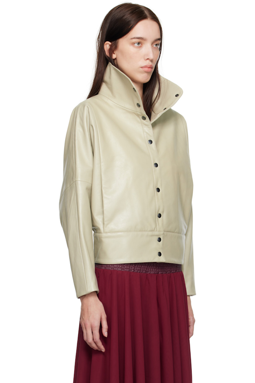 Grained leather jacket.

· Stand collar
· Press-stud closure
· Seam pockets at waist
· Adjustable press-stud tabs at back hem
· Full plain-woven lining

Supplier color: Light Grey