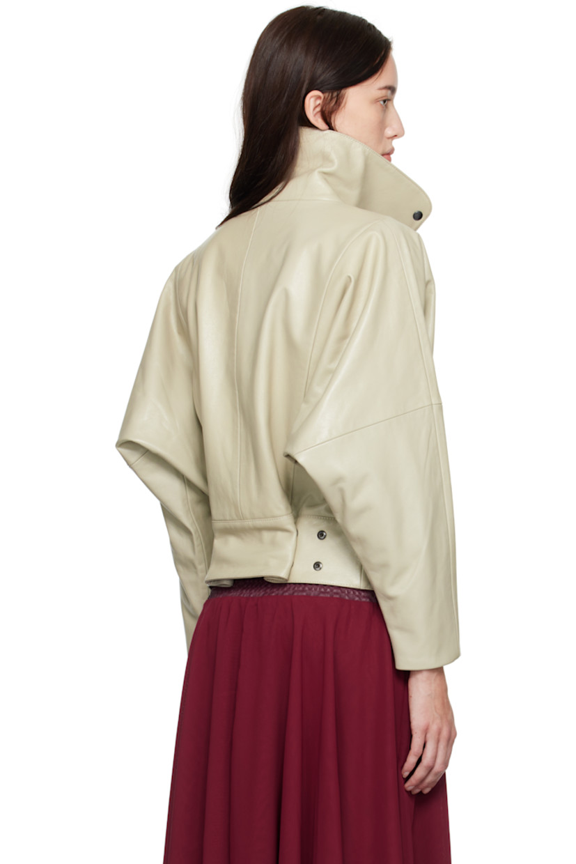Grained leather jacket.

· Stand collar
· Press-stud closure
· Seam pockets at waist
· Adjustable press-stud tabs at back hem
· Full plain-woven lining

Supplier color: Light Grey