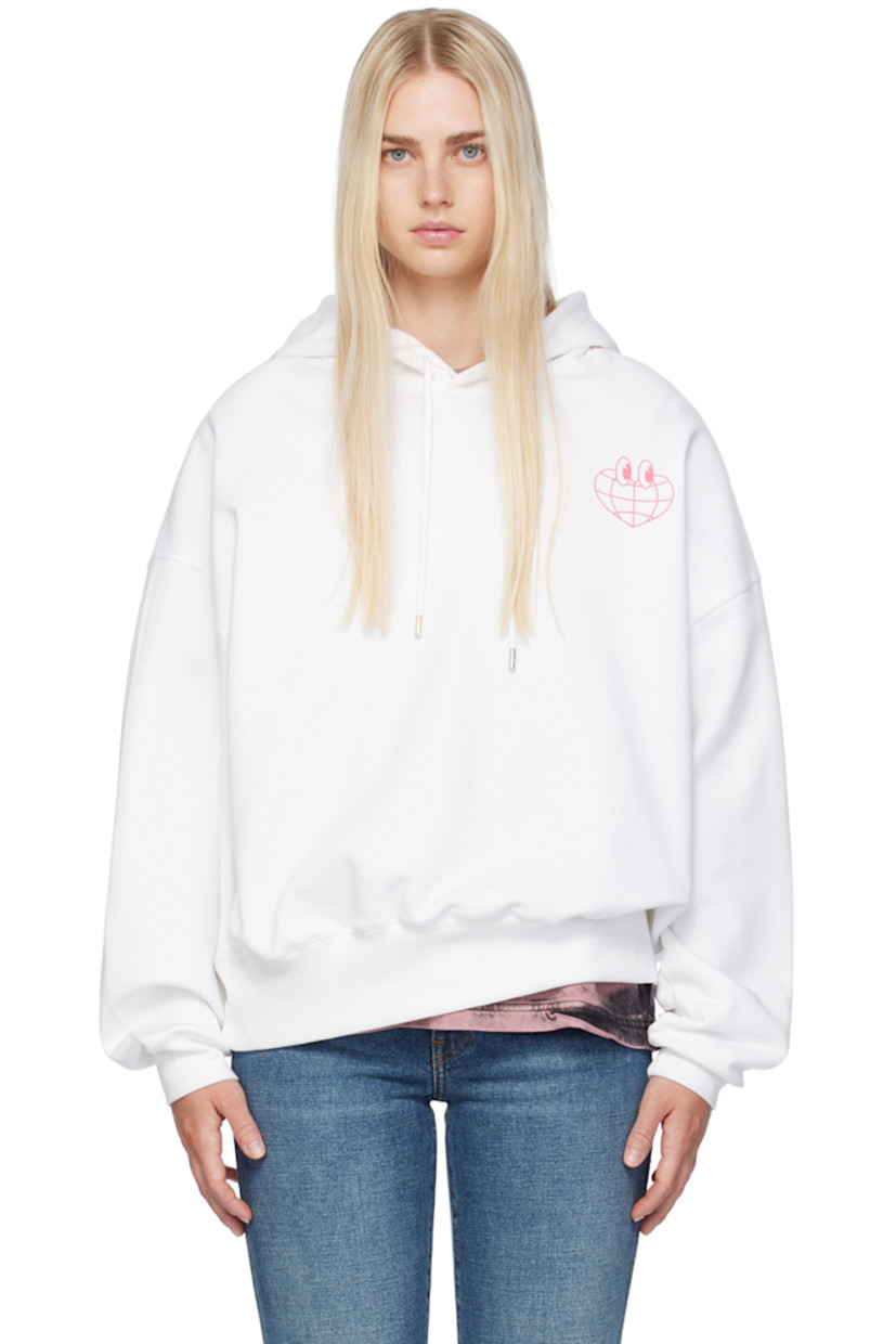 French terry hoodie. 

· Drawstring at hood
· Graphic printed at chest
· Rib knit hem and cuffs
· Dropped shoulders  
· Logo graphic printed at back 
· Text printed at back 

Supplier color: Fantasia bianco