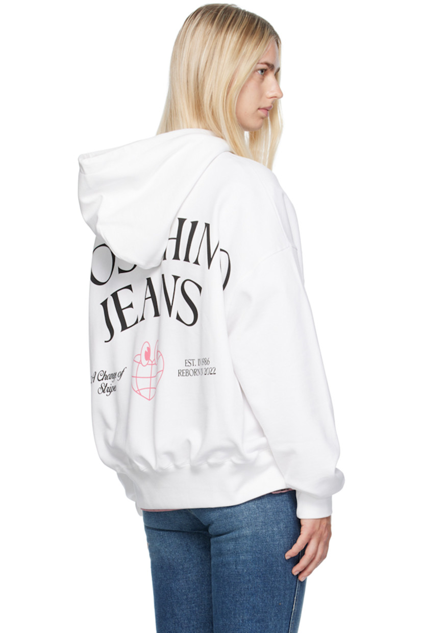 French terry hoodie. 

· Drawstring at hood
· Graphic printed at chest
· Rib knit hem and cuffs
· Dropped shoulders  
· Logo graphic printed at back 
· Text printed at back 

Supplier color: Fantasia bianco