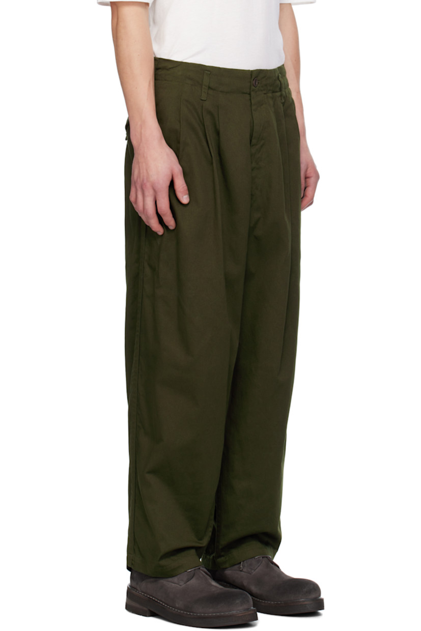 Garment-dyed cotton twill trousers. 

· Belt loops
· Four-pocket styling
· Pleats at front 
· Cotton drill panel at outseams

Supplier color: Khaki