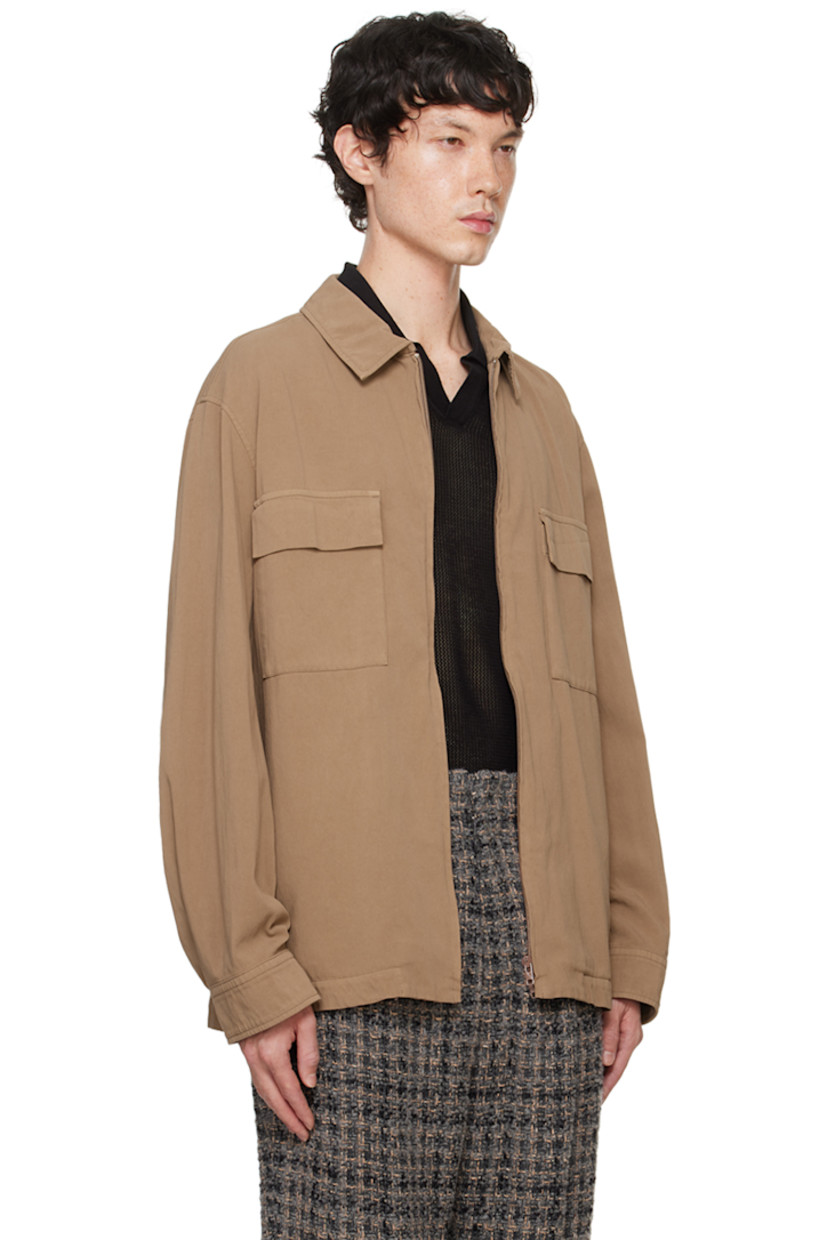 Loose-fit garment-dyed cotton crepe jacket.

· Spread collar
· Two-way zip closure
· Flap and seam pockets
· Single-button barrel cuffs
· Patch pockets at interior
· Unlined

Supplier color: Camel