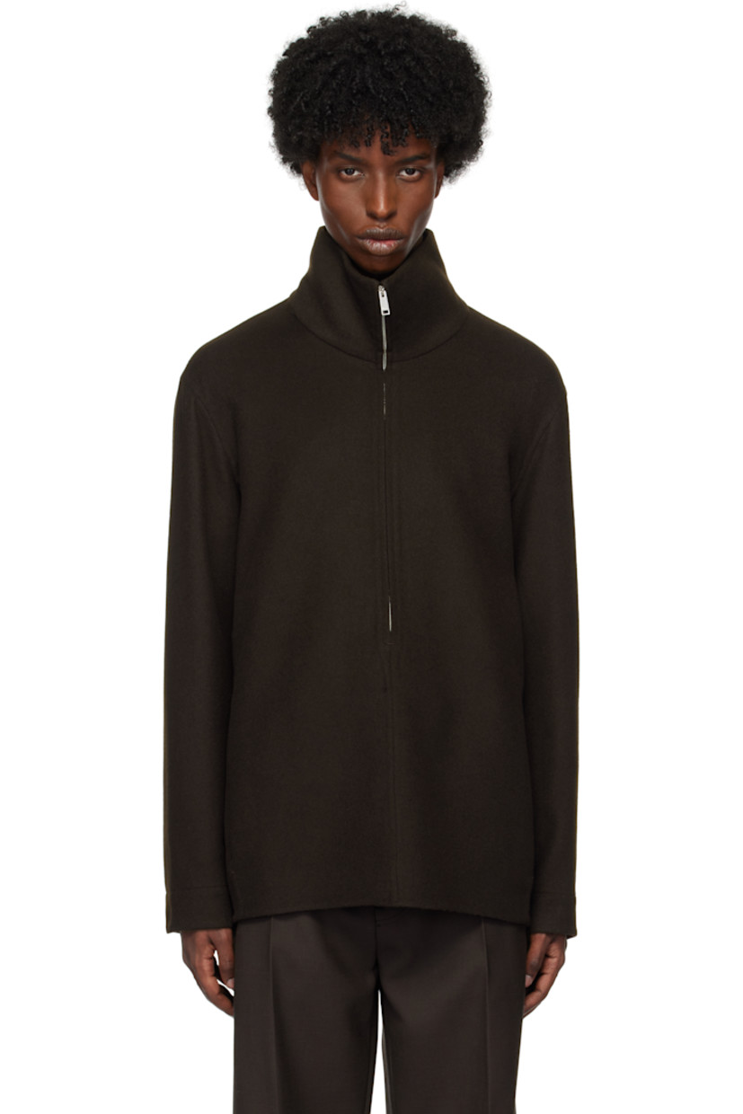 Brushed Trofeo™ wool- and cashmere-blend twill jacket.

· Stand collar
· Half-zip closure
· Seam pockets at waist
· Single press-stud barrel cuffs
· Leather locker loop at back collar
· Full brushed cotton flannel lining

Supplier color: Brown