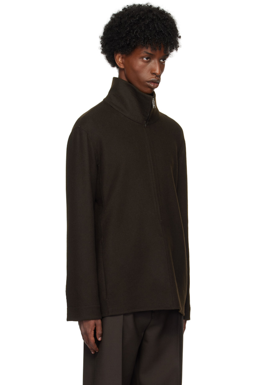 Brushed Trofeo™ wool- and cashmere-blend twill jacket.

· Stand collar
· Half-zip closure
· Seam pockets at waist
· Single press-stud barrel cuffs
· Leather locker loop at back collar
· Full brushed cotton flannel lining

Supplier color: Brown