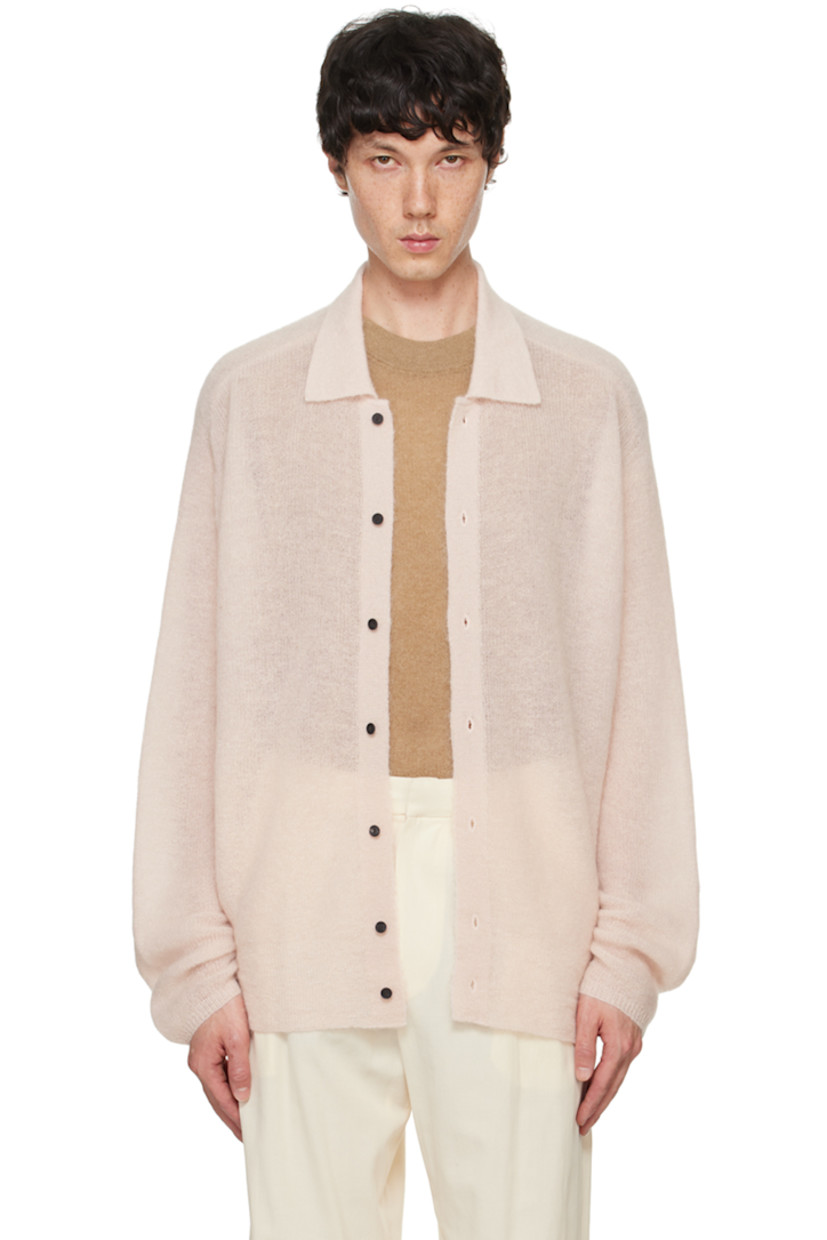 Loose-fit brushed knit mohair-blend cardigan.

· Rib knit spread collar, placket, hem, and cuffs
· Button closure
· Dropped shoulders
· Buffalo horn hardware

Supplier color: Pink
