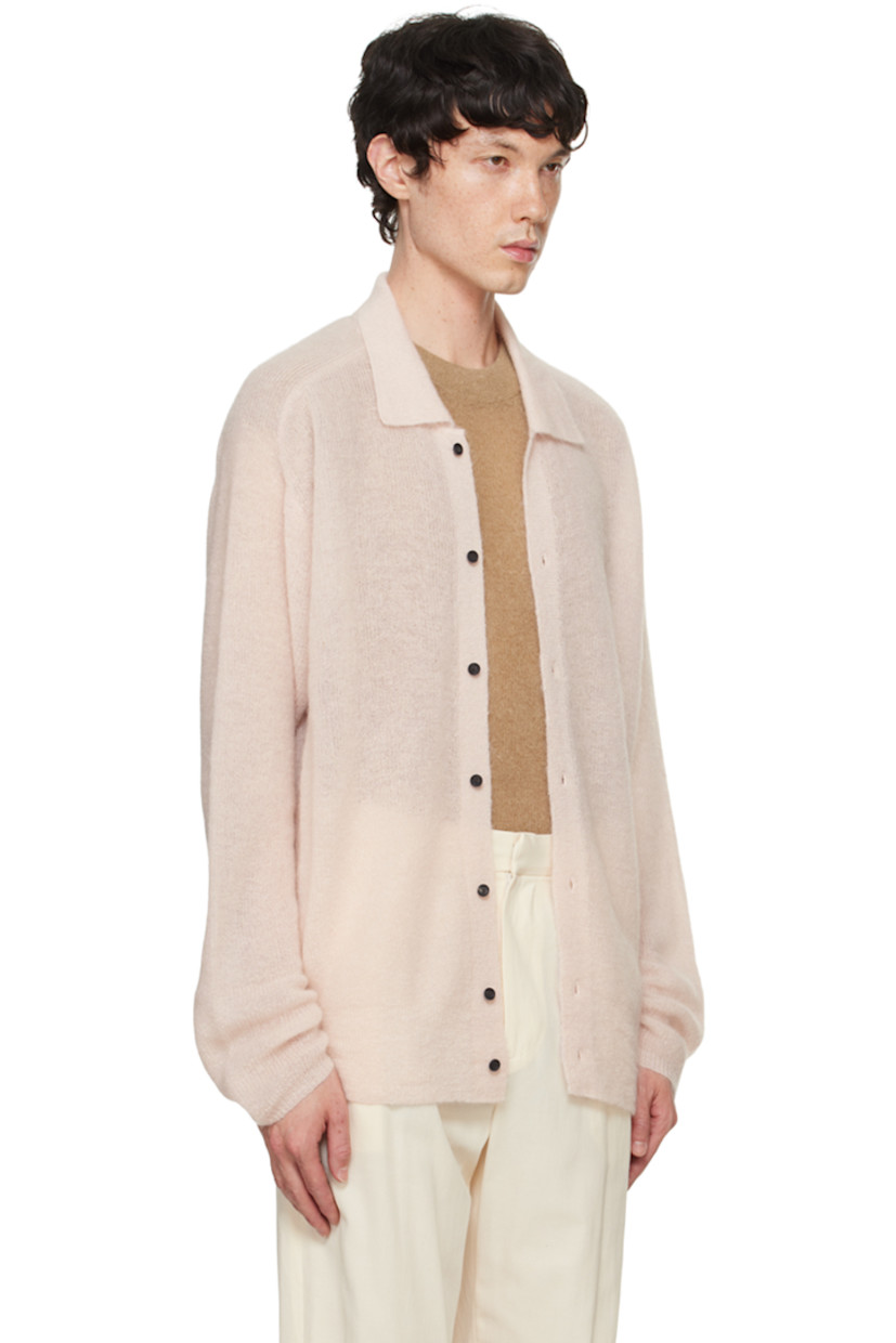 Loose-fit brushed knit mohair-blend cardigan.

· Rib knit spread collar, placket, hem, and cuffs
· Button closure
· Dropped shoulders
· Buffalo horn hardware

Supplier color: Pink