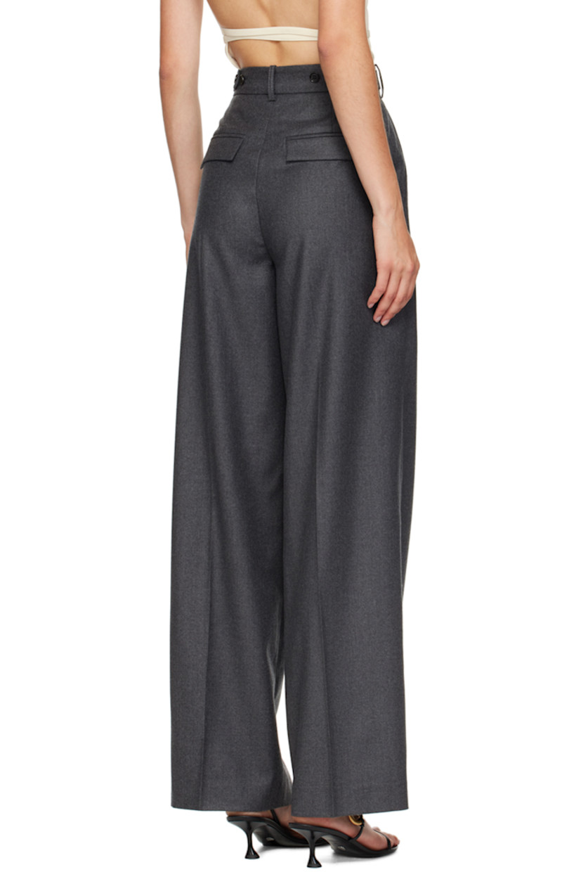 Lightweight wide-leg virgin wool broadcloth trousers.

· Belt loops
· Four-pocket styling
· Zip-fly
· Central crease at front and back 
· Partial viscose twill lining

Supplier color: Dark grey melange
