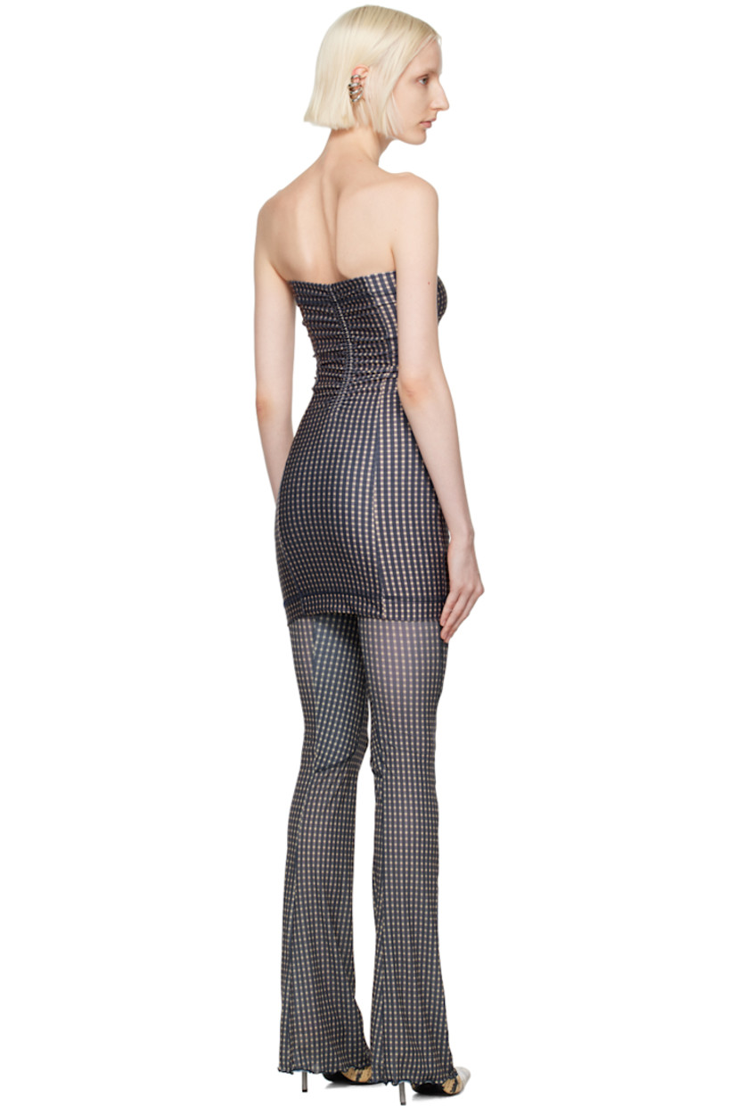 Stretch polyester jersey dress. Check pattern throughout.

· Sweetheart neck
· Shirring at bust, side seams, and back
· Unlined

Supplier color: Mini check