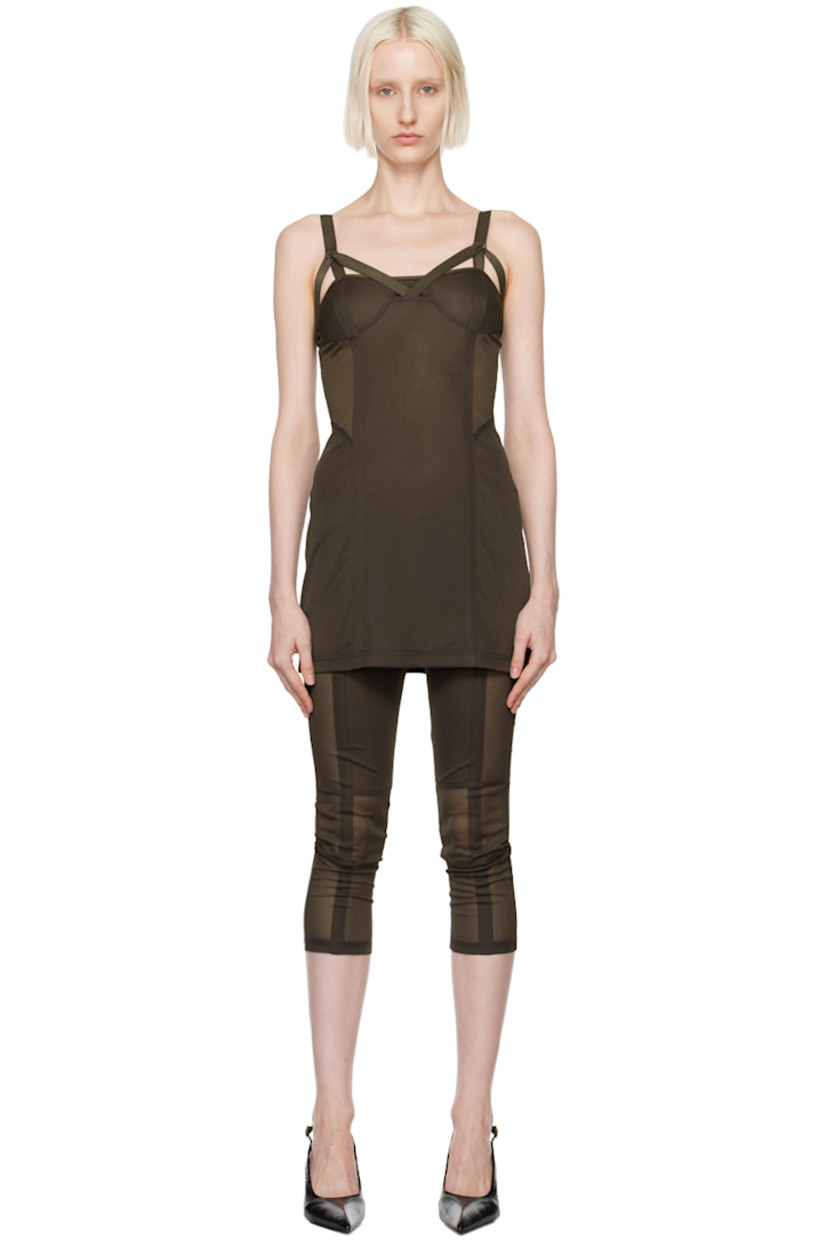 Polyester jersey dress. Webbing trim throughout.

· Paneled construction
· Sweetheart neck
· Adjustable cinch shoulder straps
· Hook-eye and zip closure at back
· Unlined

Supplier color: Brown