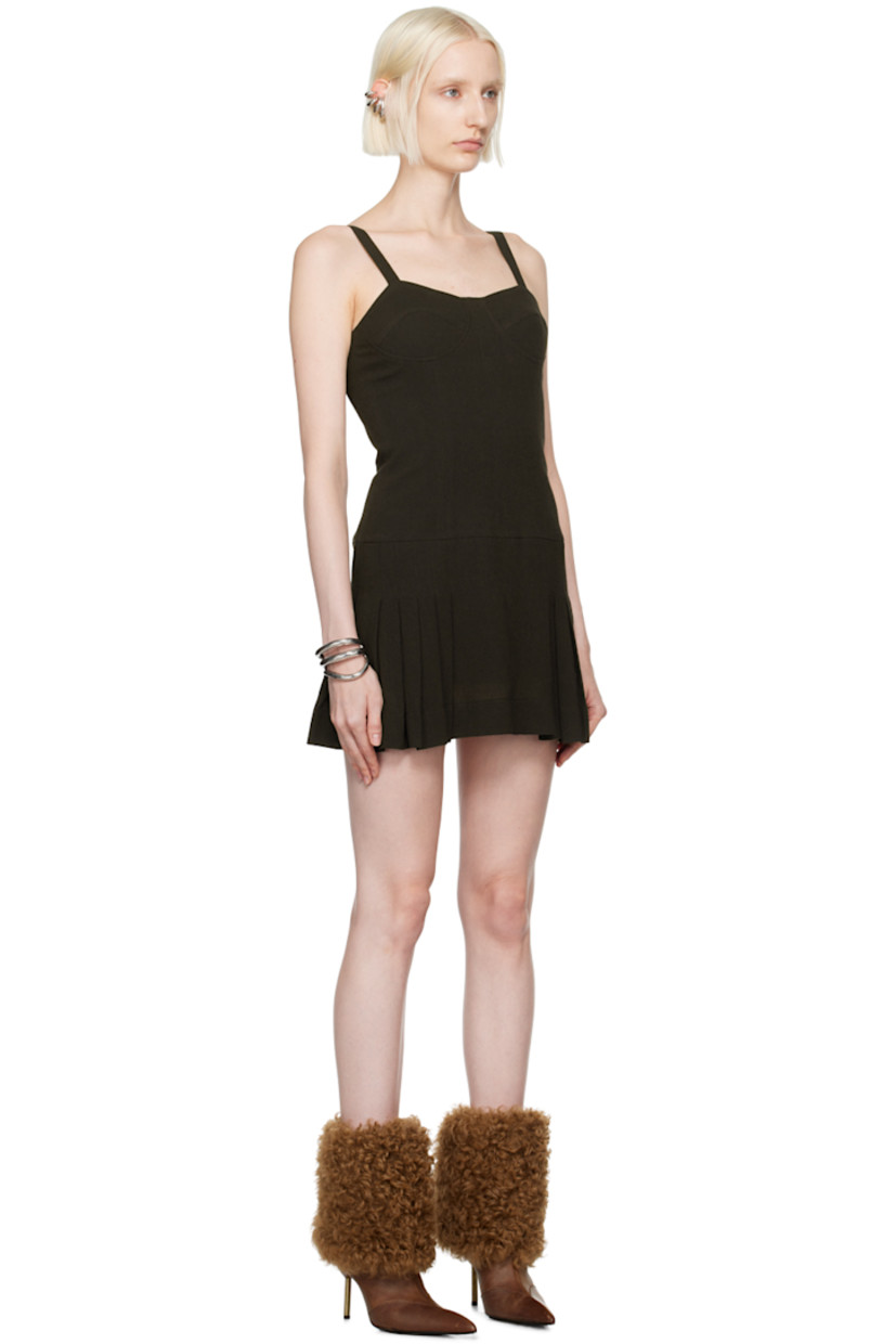 Viscose- and wool-blend crepe dress.

· Sweetheart neck
· Corset-style bodice
· Pleats at hem
· Adjustable cinch shoulder straps
· Concealed zip closure at back
· Full viscose- and cotton-blend twill lining

Supplier color: Brown