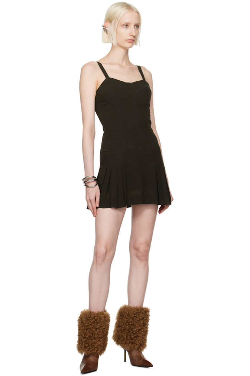 Viscose- and wool-blend crepe dress.

· Sweetheart neck
· Corset-style bodice
· Pleats at hem
· Adjustable cinch shoulder straps
· Concealed zip closure at back
· Full viscose- and cotton-blend twill lining

Supplier color: Brown