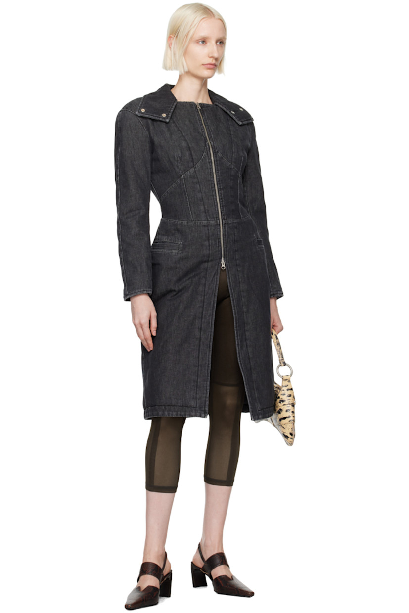 Padded non-stretch denim coat. Fading throughout.

· Press-stud fastenings at funnel neck
· Two-way zip closure
· Welt pockets
· Corset-style cinched waist
· Central vent at back hem
· Fully lined

Supplier color: Washed black
