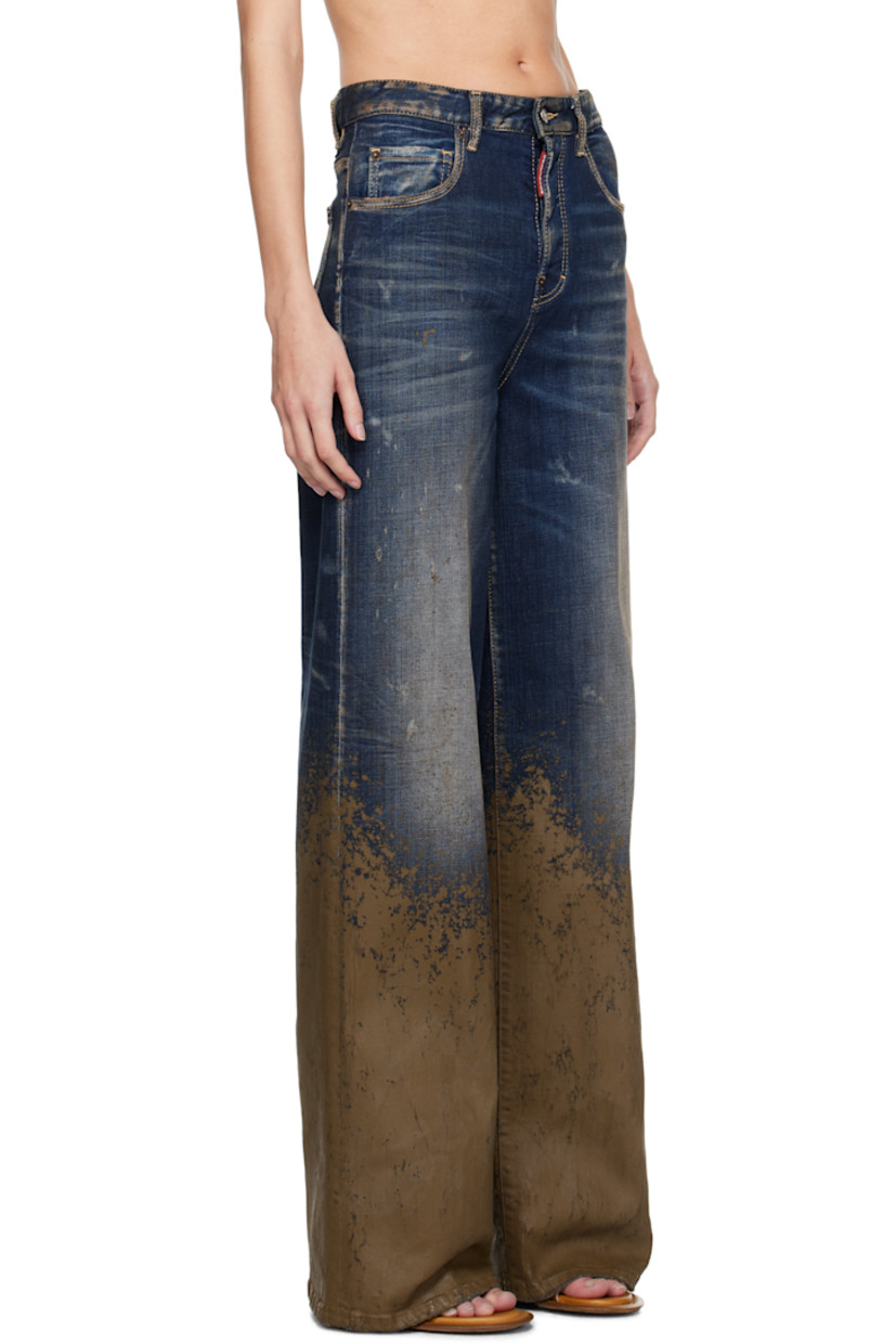 Loose-fit stretch denim jeans. Fading, distressing, whiskering, and paint splatter throughout. 

· Belt loops
· Five-pocket styling
· Logo flag at button-fly
· Locker loop at back waistband 
· Leather logo patch at back
· Logo-engraved antiqued bronze-tone hardware
· Contrast stitching in tan 

Supplier color: Blue