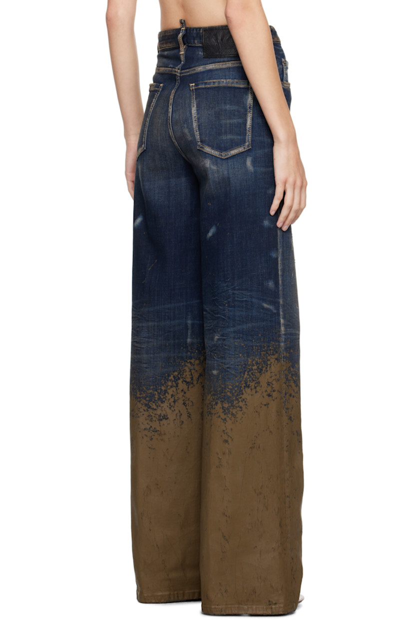Loose-fit stretch denim jeans. Fading, distressing, whiskering, and paint splatter throughout. 

· Belt loops
· Five-pocket styling
· Logo flag at button-fly
· Locker loop at back waistband 
· Leather logo patch at back
· Logo-engraved antiqued bronze-tone hardware
· Contrast stitching in tan 

Supplier color: Blue