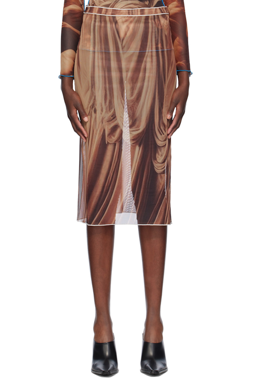 Sheer polyester mesh skirt. Trompe-l'œil graphic printed throughout.

· Logo at waistband
· Zip closure at back
· Unlined

Supplier color: Curtain