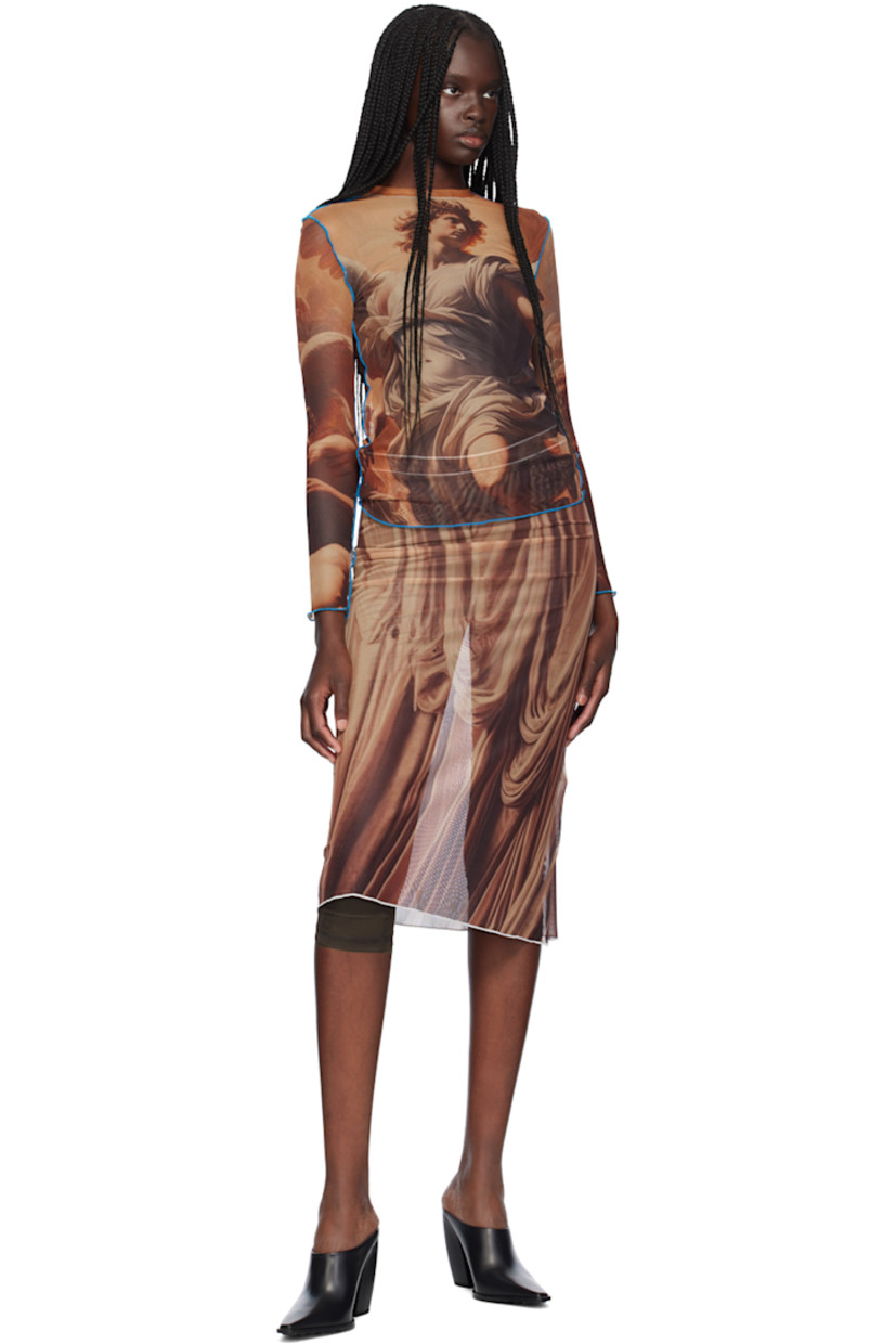 Sheer polyester mesh skirt. Trompe-l'œil graphic printed throughout.

· Logo at waistband
· Zip closure at back
· Unlined

Supplier color: Curtain
