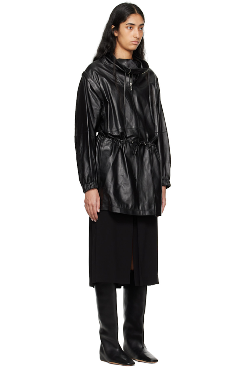 Buffed lambskin dress.

· Zip expansion panel at funnel neck
· Drawstring at collar
· Flap pocket at front
· Cord-lock drawstring at waist
· Seam pockets
· Detachable sleeves for alternate styling
· Pleats at sleeves
· Elasticized cuffs

Supplier color: Black