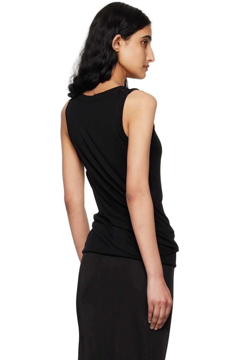 Ribbed lyocell jersey tank top. Converts to midi dress.

· Layered construction
· Scoop neck 
· Cutout at twisted side seam
· Button fastening at shoulders for alternate styling

Supplier color: Black