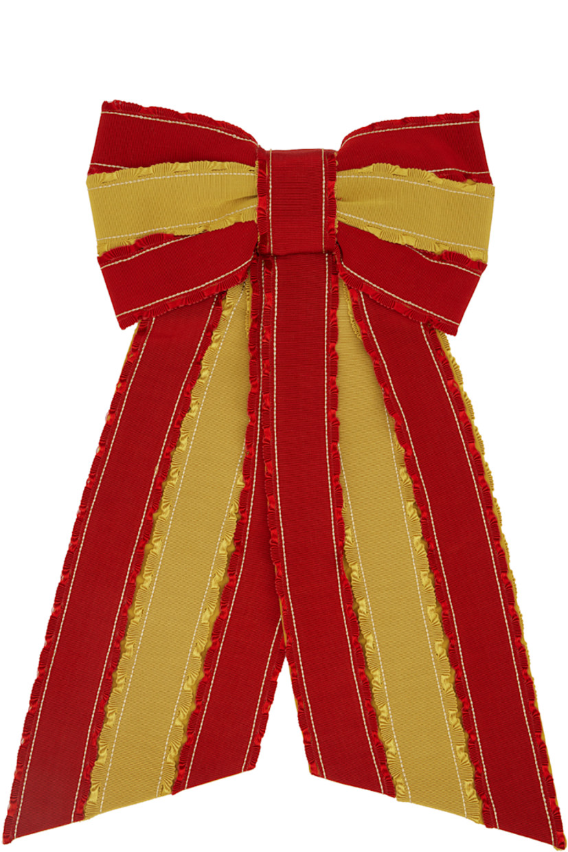 Cotton-and viscose-blend grosgrain and barathea barrette in red and yellow. Ruffled trim throughout.

· Bow accent at face
· Logo patch at back face
· French-comb fastening
· Fastening: W4.5"
· H17" x W11"

This item is part of a limited run of 17.

Supplier color: Orange Yellow