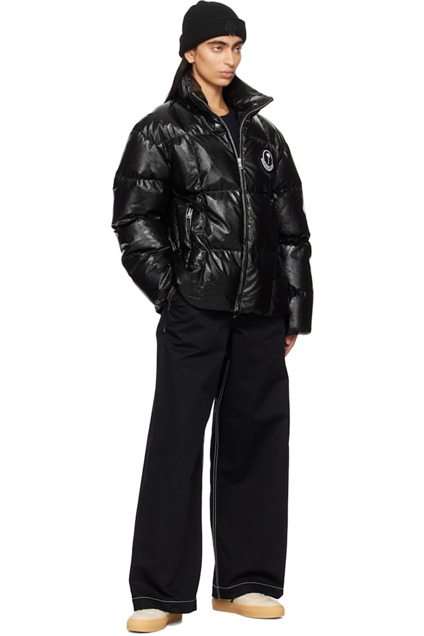 Cotton twill trousers. 

· Belt loops 
· Panel with logo flag at waistband 
· Zip-fly 
· Four-pocket styling 
· Bouclé logo patch at back pocket
· Contrast stitching in white

Part of the Moncler Genius x Palm Angels collaboration.

Supplier color: Black