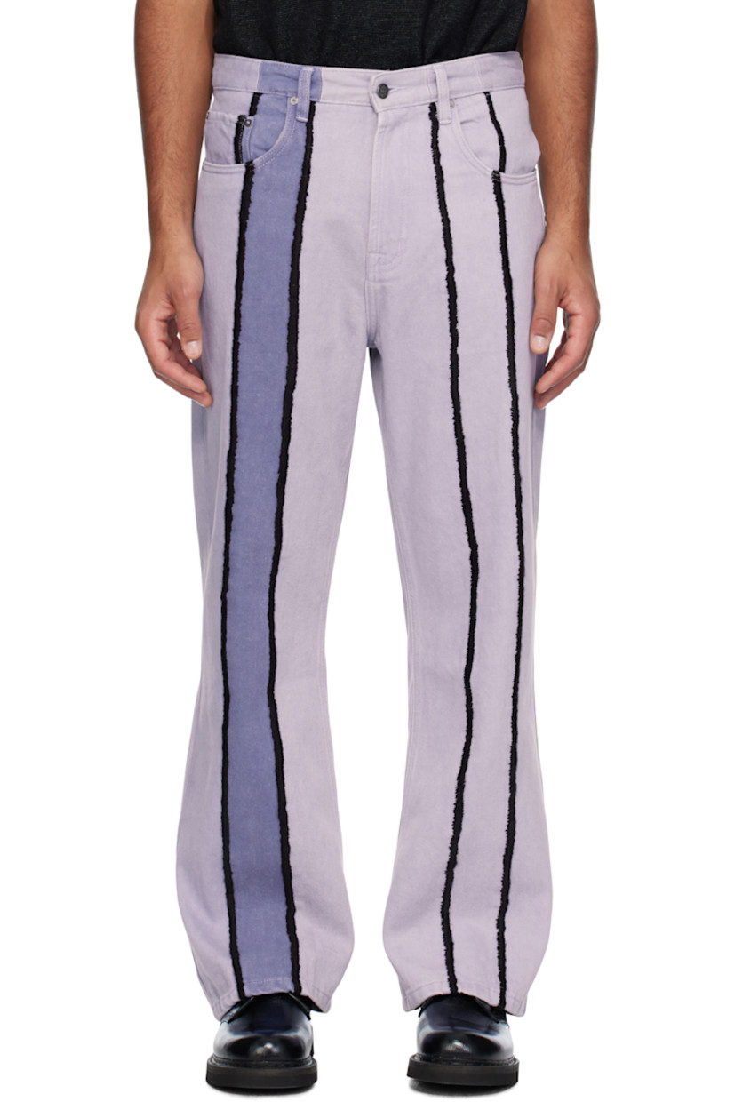 Flared non-stretch denim jeans. Fading throughout.

· Paneled construction
· Belt loops
· Five-pocket styling
· Zip-fly
· Hand-sewn stripes at legs
· Leather logo patch at back waistband
· Logo-engraved gunmetal-tone hardware

Each item is unique. Please note that finishing may vary.

Supplier color: Purple